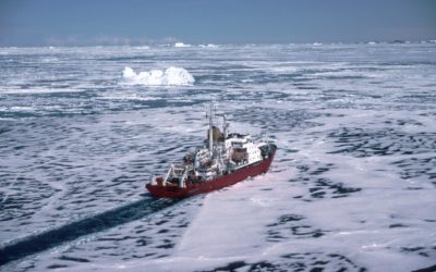 RRS James Clark Ross in Marguerite Bay shortly after leaving Rothera Research Station