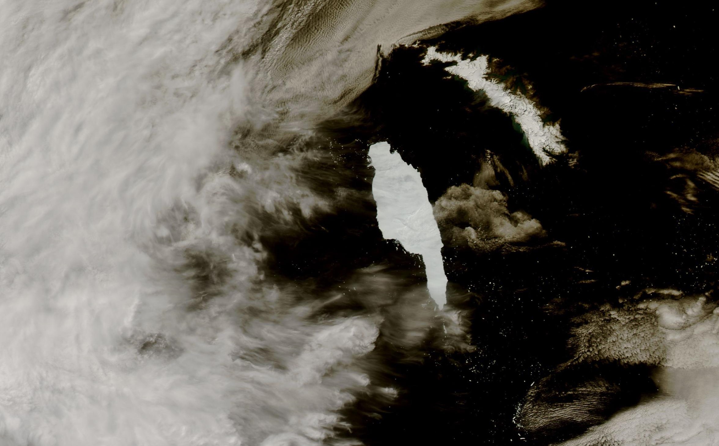 A satellite image of an iceberg