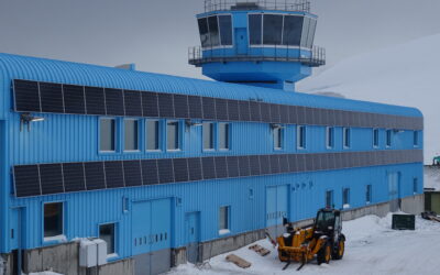 Photo of the Discovery Building with the new solar panels