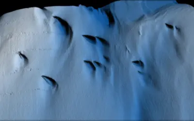 A visualisation of the underside of an ice shelf