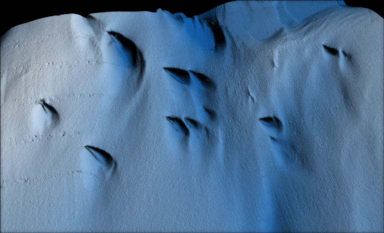 A visualisation of the underside of an ice shelf