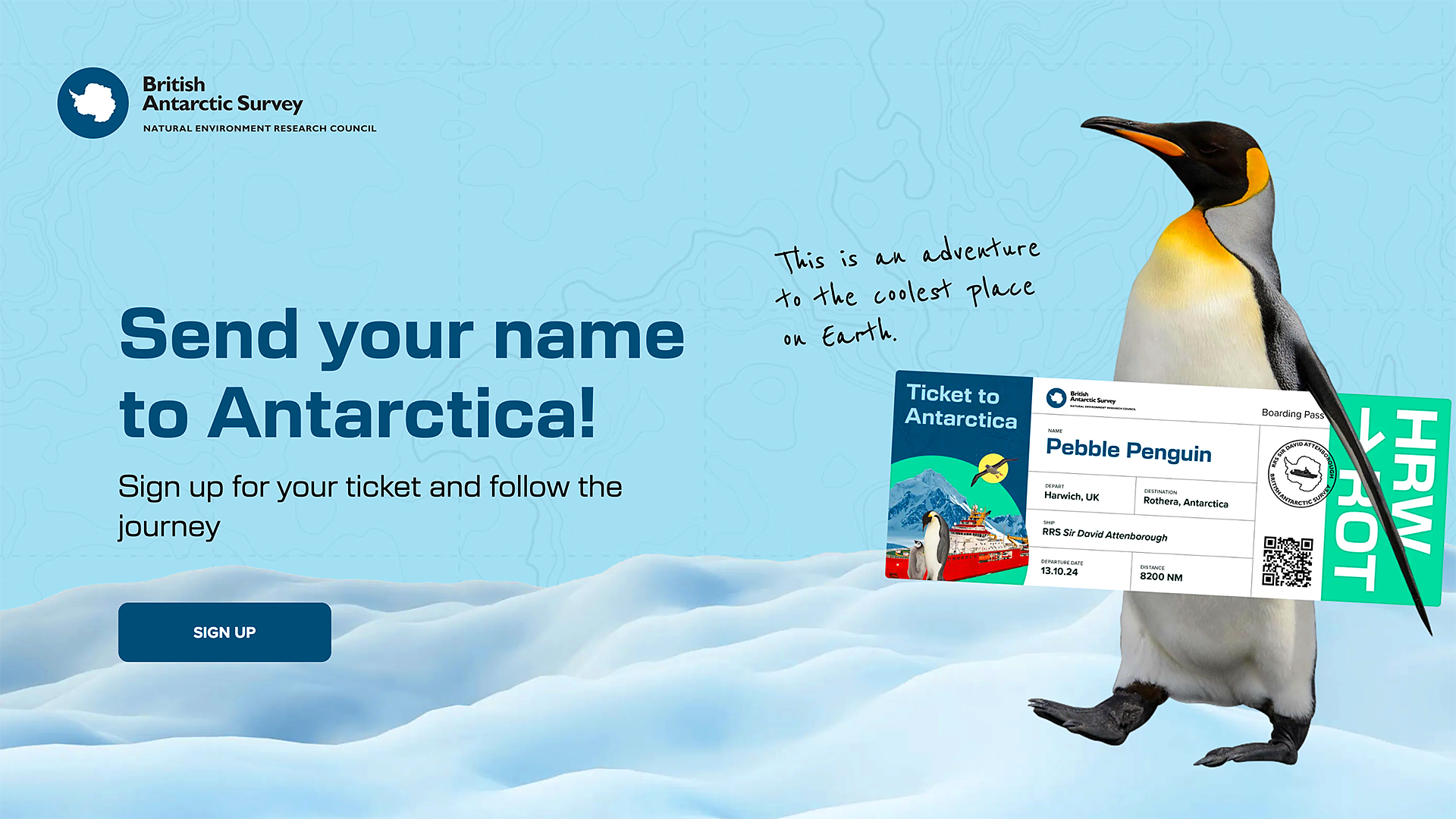 Graphic that says send your name to Antarctica