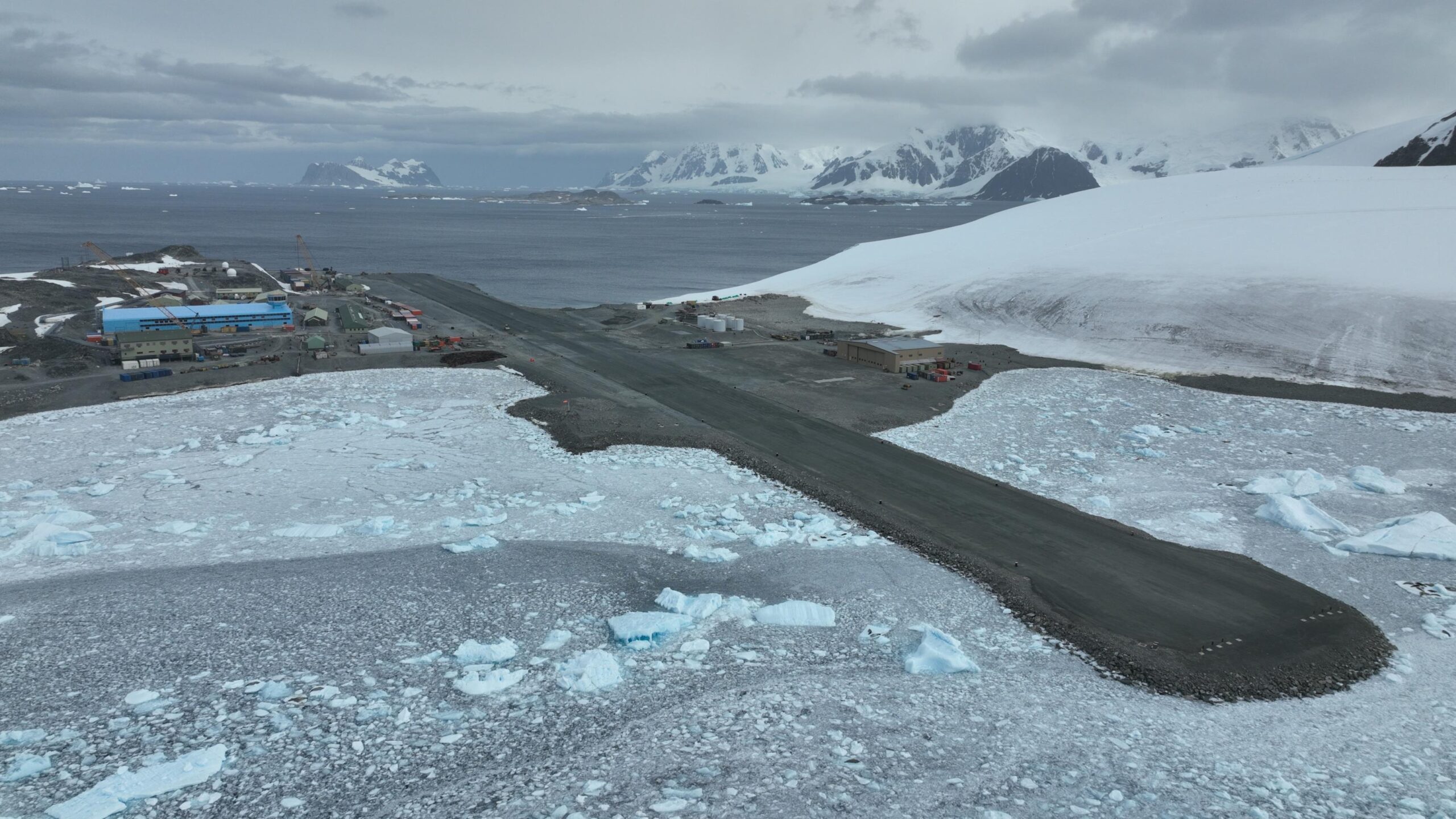 A runway surrounded by snow