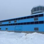 A building covered in snow