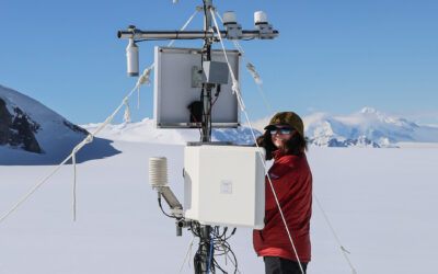 Servicing an automatic weather station on Adelaide Island Antarctica